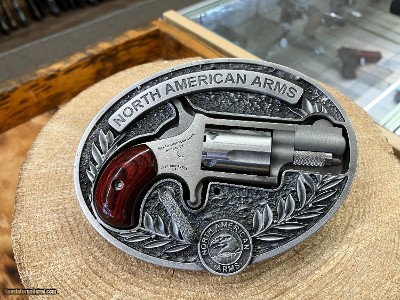 NAA Mini Revolver - 22 LR - 5 Round - NAA Belt Buckle - Silver/Wood