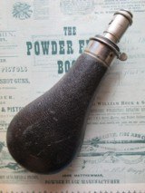 G & JW HAWKSLEY LEATHER COVERED POWDER FLASK. ENGLISH MADE. - 2 of 7