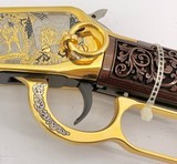 INVESTMENT ARMS WINCHESTER
94AE "A TRIBUTE TO OLD GLORY" 24K GOLD PLATED 1818-1960 MINNESOTA 1 OF 10 ENGRAVED WOOD W/ PRES CASE .45 COLT - 10 of 25