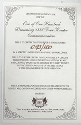 BROWNING AMERICAN HISTORICAL FOUNDATION 1885 DEER HUNTER COMMEMORATIVE 93/100 28" FULL OCT BBL SS/ENGRAVED/GOLD INLAY W/ GLASS PRES CASE & BOX .4 - 5 of 25