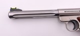 RUGER MARK III HUNTER STAINLESS SEMI AUTO 6 7/8" FLUTED BBL WOOD GRIPS W/ ORIG GREEN BOX, PAPERS, & 2 MAGS .22 LR 2005 - 7 of 17