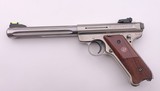 RUGER MARK III HUNTER STAINLESS SEMI AUTO 6 7/8" FLUTED BBL WOOD GRIPS W/ ORIG GREEN BOX, PAPERS, & 2 MAGS .22 LR 2005 - 3 of 17