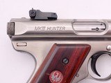 RUGER MARK III HUNTER STAINLESS SEMI AUTO 6 7/8" FLUTED BBL WOOD GRIPS W/ ORIG GREEN BOX, PAPERS, & 2 MAGS .22 LR 2005 - 9 of 17