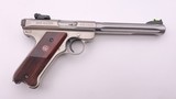 RUGER MARK III HUNTER STAINLESS SEMI AUTO 6 7/8" FLUTED BBL WOOD GRIPS W/ ORIG GREEN BOX, PAPERS, & 2 MAGS .22 LR 2005 - 4 of 17