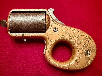 Engraved 1870’s James Reid “My Friend” Antique .22 Caliber Brass Knuckle Duster 7 Shot Revolver