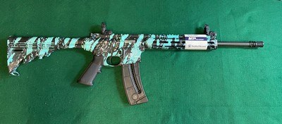 S&W M&P Model 15-22.22Cal LR in Robins Egg Blue Camo Platinum Finish - Image 13 of 13