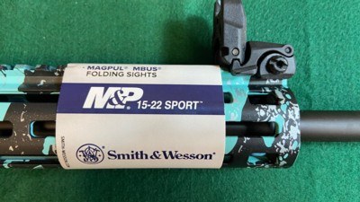 S&W M&P Model 15-22.22Cal LR in Robins Egg Blue Camo Platinum Finish - Image 5 of 13