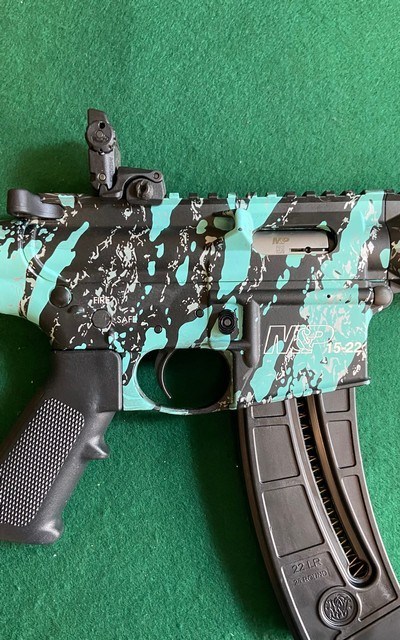 S&W M&P Model 15-22.22Cal LR in Robins Egg Blue Camo Platinum Finish - Image 3 of 13