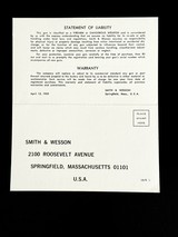 FACTORY ORIGINAL
CIRCA 1955 SMITH AND WESSON WARRANTY, SAFETY MANUAL , SERVICE STATION DOCUMENTATION - 2 of 8