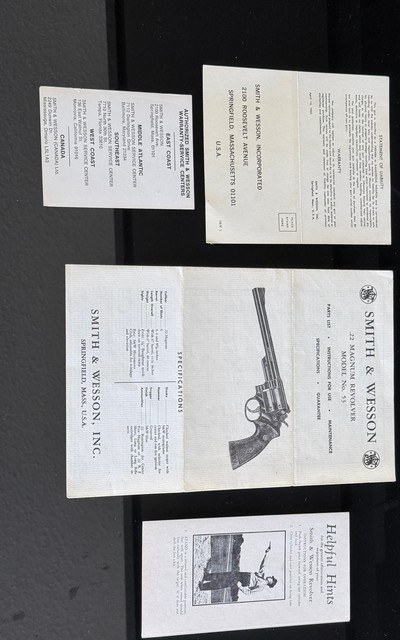 SMITH AND WESSONMODEL 53 * 22 MAGNUMORIGINAL BOX AND DOCUMENTS8-3/8 