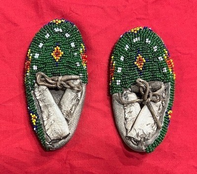 Exceptional Pair of Vintage Plains-Style Native American Beaded Hide Children’s Moccasins - Image 1 of 6