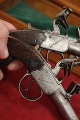 Mace & Evans Pair of Small Screw on Barrel Flintlock Pistols w/case Flask and Mold. - 3 of 4