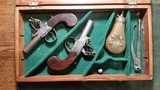 Mace & Evans Pair of Small Screw on Barrel Flintlock Pistols w/case Flask and Mold. - 1 of 4