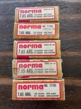 Norma 100 Empty Brass 7.65ARG.casings Decapped Once Fired