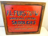Ultra Rare Circa 1890's Al Furstnow Saddlers / Holsters Reverse Painted Glass Store Sign - 1 of 3