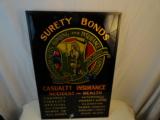 Circa 1920 Reverse Painted Glass Advertising Surety Bonds Features full Multi Color Indian Logo - 1 of 2