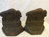 Pair of 1930 Dated American Bison Bronze Bookends - 2 of 3