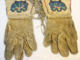 Fine Pair of Early Buckskin Fringed and Beaded Gauntlets - 3 of 5