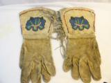 Fine Pair of Early Buckskin Fringed and Beaded Gauntlets - 1 of 5