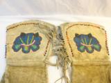 Fine Pair of Early Buckskin Fringed and Beaded Gauntlets - 2 of 5