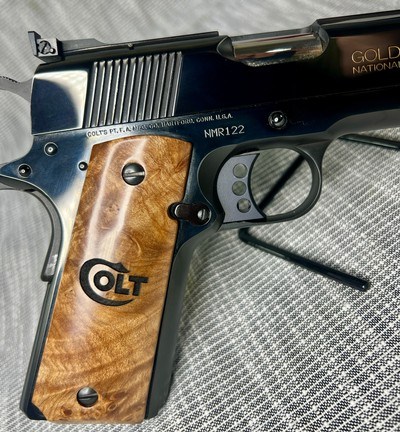 Colt National Match Royal Gold Cup .45 ACP — TALO Exclusive 1 of 300 — NMR122 — Royal Blue 1911 w/ Burl Display Case - Image 9 of 19