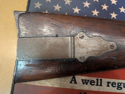 Antique Sharps Rifle, Patchbox Stock, Cartridge Box and Period Cartridges - Image 10 of 15