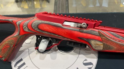 Tactical Solutions X-Ring .22LR Rifle – Custom Red Laminate Thumbhole Stock – Lightweight Threaded Barrel - Image 3 of 8