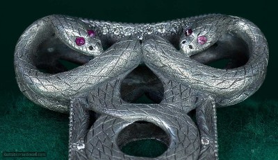AmerRuss --- J. D. Smith & Joseph Shnayder --- Damascus Serpent Dagger in Jeweled Silver Sheath - Image 11 of 12