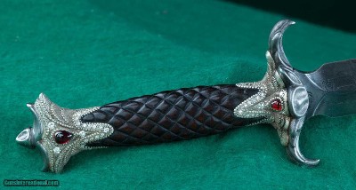 AmerRuss --- J. D. Smith & Joseph Shnayder --- Damascus Serpent Dagger in Jeweled Silver Sheath - Image 2 of 12