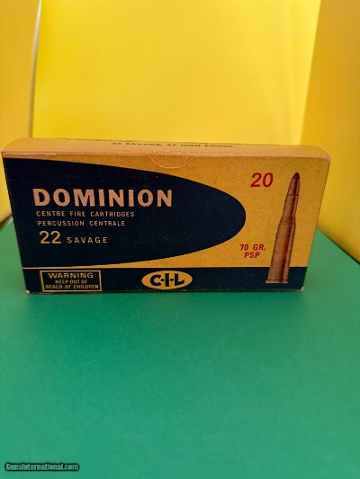 Dominion Center Fire Cartridges 22 Savage 70 Gr PSP