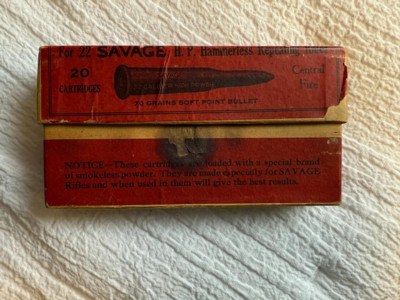 Vintage 22 Savage High Power Smokeless Bullet in Two Piece Box
