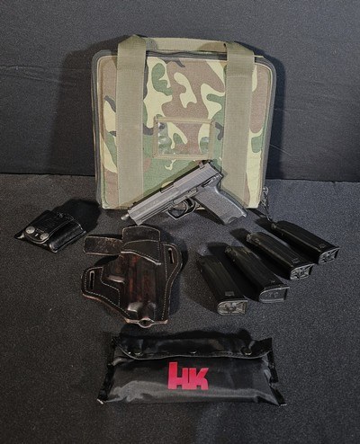 H&K USP Tactical V1 45 Auto 4 12rd Mags Soft Case and Leather Holster - Image 1 of 9