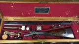 RARE DOUBLE RIFLE BY HENRY ATKIN FROM PURDEY ISLAND LOCK UNDERLEVER HAMMER 450 EXPRESS WITH ORIGINAL OAK & LEATHER CASE AND MANY ACCESSORIES. - 5 of 15