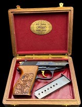 WALTHER P5 100 JAHRE YEAR 1886-1996 PRESENTATION 9MM PISTOL - #177- IN OAK LEAF ACORN CARVED BOX - RARE GUN!