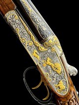 EXHIBITION GRADE H. DIRNBERGER DOUBLE RIFLE - 458 WIN MAG - PROFUSELY DEEP CHISEL ENGRAVED W/ 9 SOLID GOLD BIG GAME ANIMALS - FERLACH ART - 2 of 14