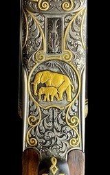 EXHIBITION GRADE H. DIRNBERGER DOUBLE RIFLE - 458 WIN MAG - PROFUSELY DEEP CHISEL ENGRAVED W/ 9 SOLID GOLD BIG GAME ANIMALS - FERLACH ART - 3 of 14