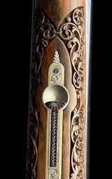 EXHIBITION GRADE H. DIRNBERGER DOUBLE RIFLE - 458 WIN MAG - PROFUSELY DEEP CHISEL ENGRAVED W/ 9 SOLID GOLD BIG GAME ANIMALS - FERLACH ART - 7 of 14
