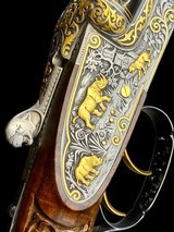 EXHIBITION GRADE H. DIRNBERGER DOUBLE RIFLE - 458 WIN MAG - PROFUSELY DEEP CHISEL ENGRAVED W/ 9 SOLID GOLD BIG GAME ANIMALS - FERLACH ART - 1 of 14