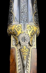 EXHIBITION GRADE H. DIRNBERGER DOUBLE RIFLE - 458 WIN MAG - PROFUSELY DEEP CHISEL ENGRAVED W/ 9 SOLID GOLD BIG GAME ANIMALS - FERLACH ART - 9 of 14