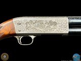 EXHIBITION GRADE A. TUSCANO ENGRAVED ITHACA MOD 37 - GAME SCENE - VERY RARE FULL COVERAGE ENGRAVING