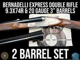 BERNADELLI 9.3X74R DOUBLE RIFLE - SPARE 20 GA BARRELS - STRIAGHT GRIP STOCK - 2 BARREL SET - 1 of 20