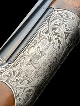 STUNNING-FFLI. BERTUZZI--ROUND BODY O/U -GAME SCENE ENGRAVED- EXHIBITION TURKISH WALNUT- 20GA -30