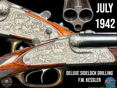 F.W. KESSLER GERMANY DELUXE SIDELOCK DRILLING - JULY 1942 - 16 X 16 X 8X57 - WAR TIME PRODUCTION - EAGLE N PROOFED