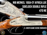 NIB MERKEL GERMANY - 160A-EY LUX AFRICA DOUBLE RIFLE - 470 NITRO EXPRESS - KROTH GAME SCENE ENGRAVED ELEPHANT & RHINO - 1 of 20