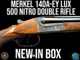 NIB MERKEL 140A-EY LUX 500 NITRO DOUBLE RIFLE - RARE CASE COLOR ACTION - FACTORY TARGET
