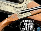 NIB MERKEL 140A LUX - 416 RIGBY DOUBLE RIFLE - GAME SCENE ENGRAVED