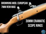 RARE BROWING A-BOLT MODEL EUROPEAN W/ SET TRIGGER - 7mm REM MAG - 30mm ERAMATIC SWING-AWAY RINGS - BUTTERKNIFE BOLT
