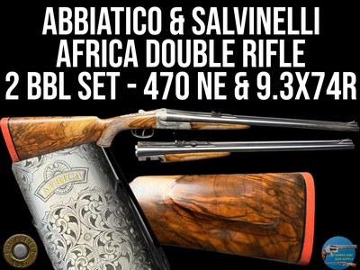 A&S FAMARS ITALY - AFRICA MODEL DOUBLE RIFLE 2 BBL SET - 470 NE & 9.3X74R