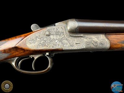 1931 J. ALBRECHT SIDELOCK DRILLING 12GAX12GAX8X57 - GAME SCENE ENGRAVED - Image 6 of 20
