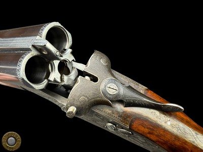 1931 J. ALBRECHT SIDELOCK DRILLING 12GAX12GAX8X57 - GAME SCENE ENGRAVED - Image 10 of 20